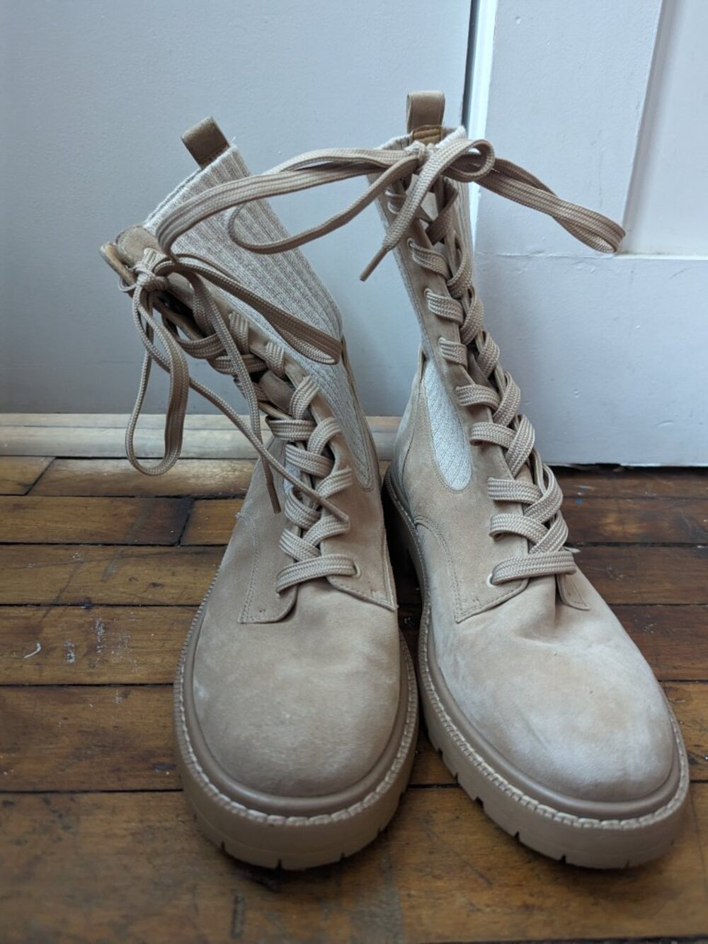 Tan Leather Sam Edelman Combat Boots Burning Man Dune 7.5 M